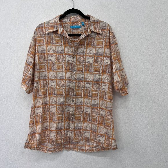 Tori Richard mens brown tapa printed geometric button down short sleeve Size:‎ L - Picture 2 of 8